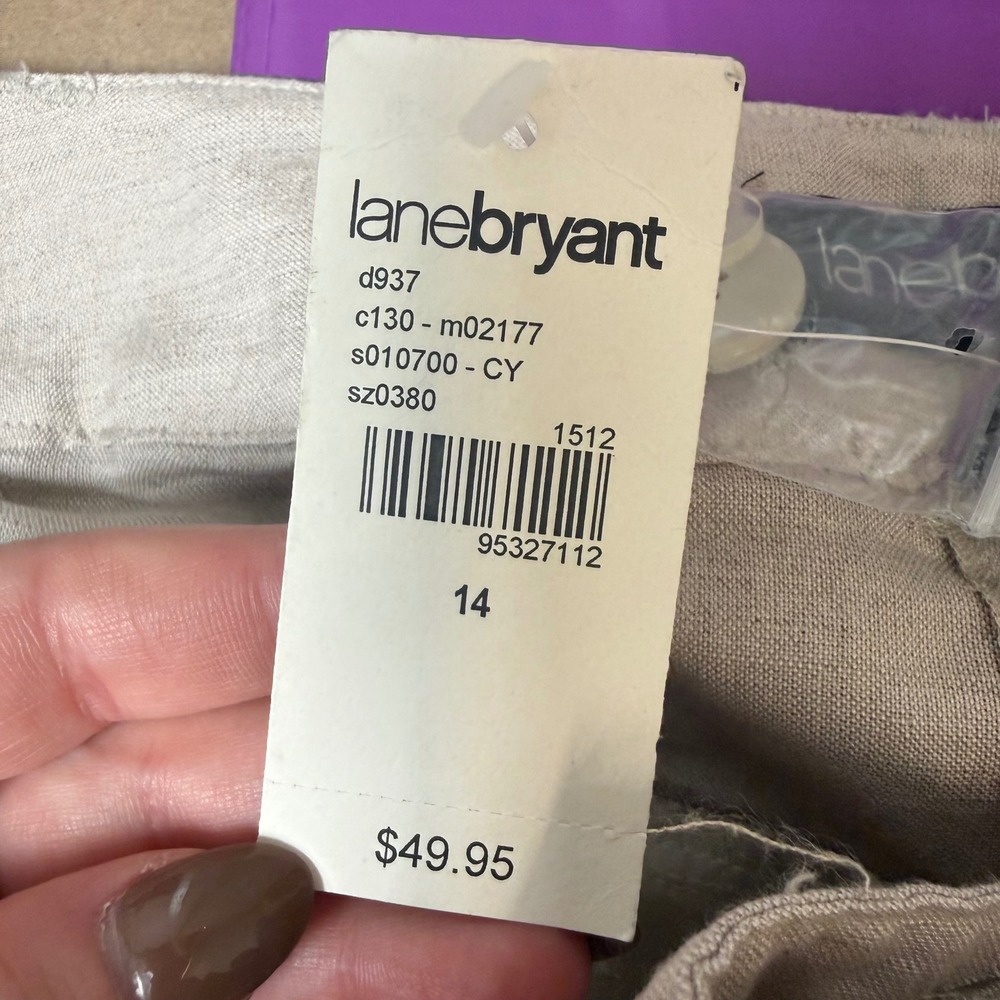 Lane Bryant Crop Pants Womens 14 Beige Good Linen Blend Wide Leg 13774 - Picture 3 of 8